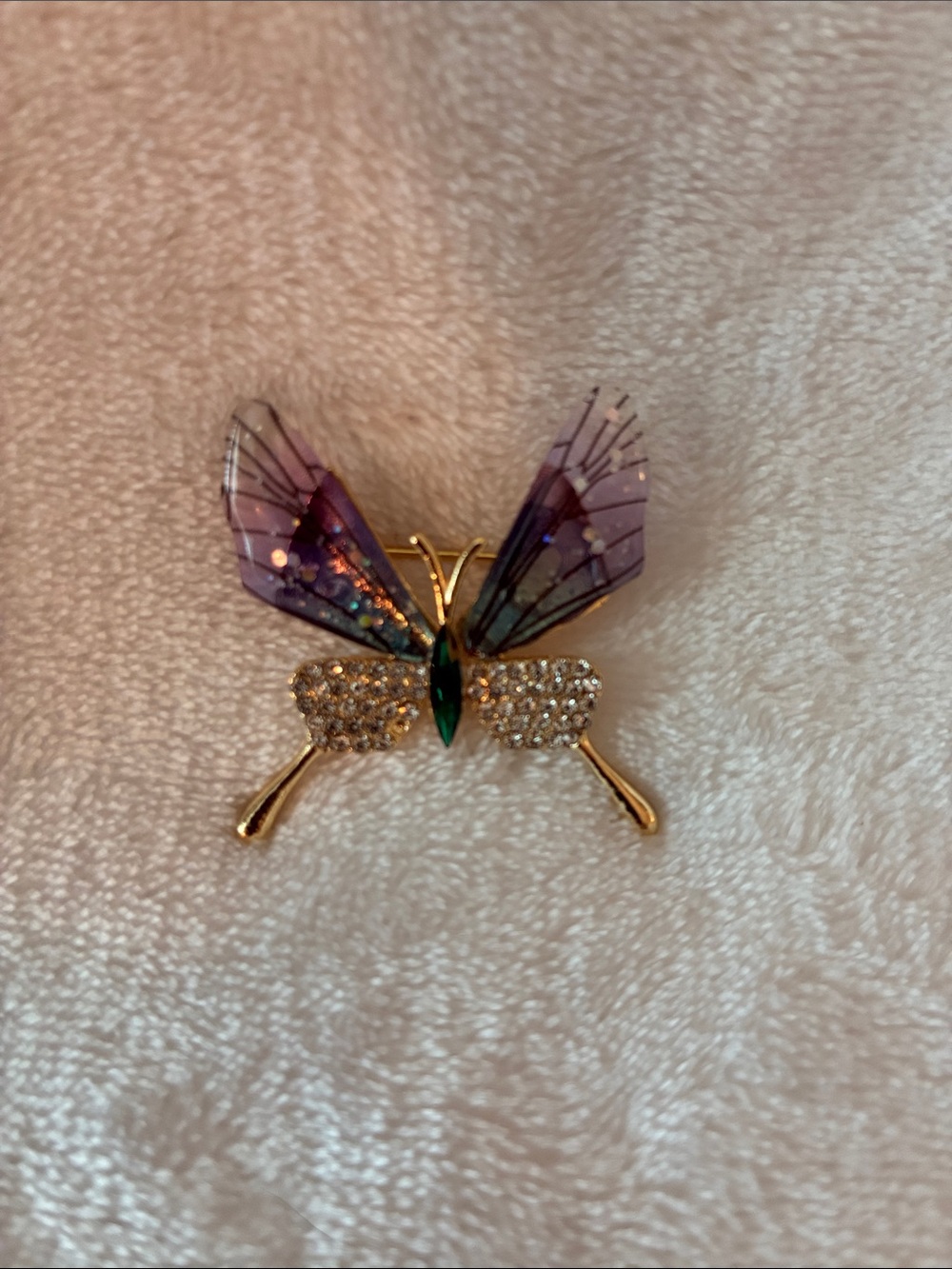 Purple and Gold Crystal Butterfly Brooch